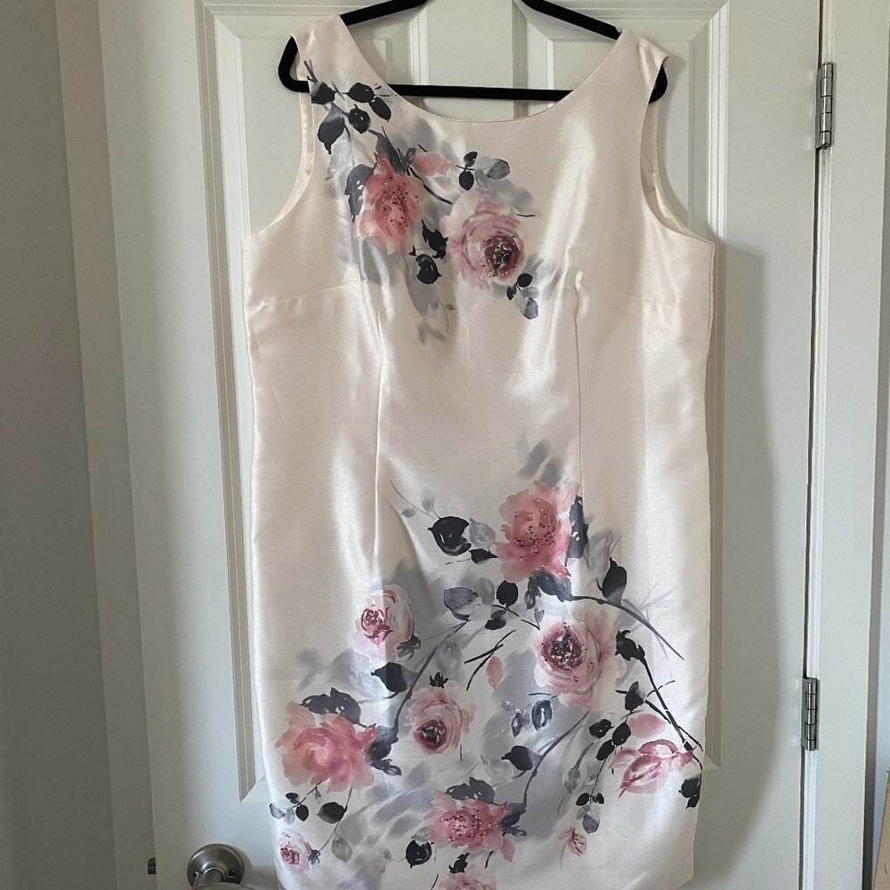 JACQUES VERT Ivory Off White Floral Sleeveless Scuba Dress w/BEEDING SZ 20 (UK)